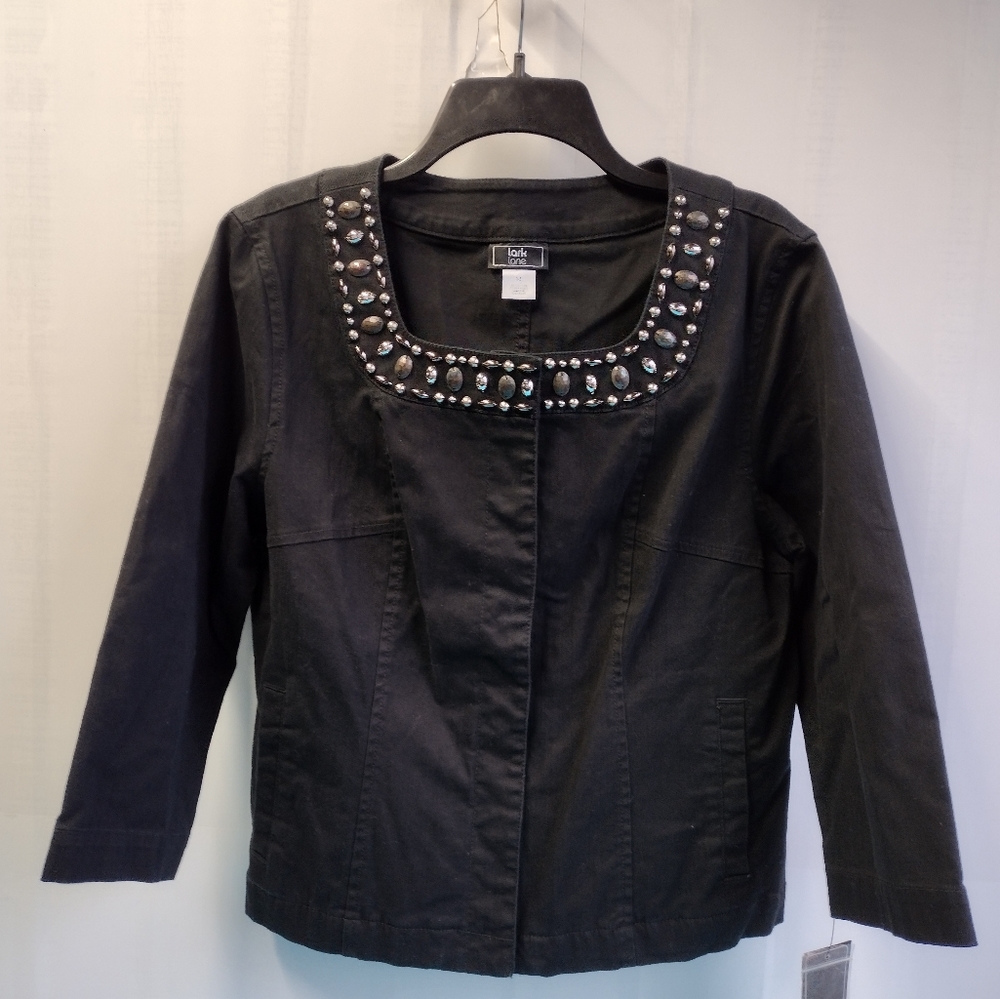 Lark Lane Studded Cropped Denim Blazer Jacket 3/4 Sleeve - Size 14